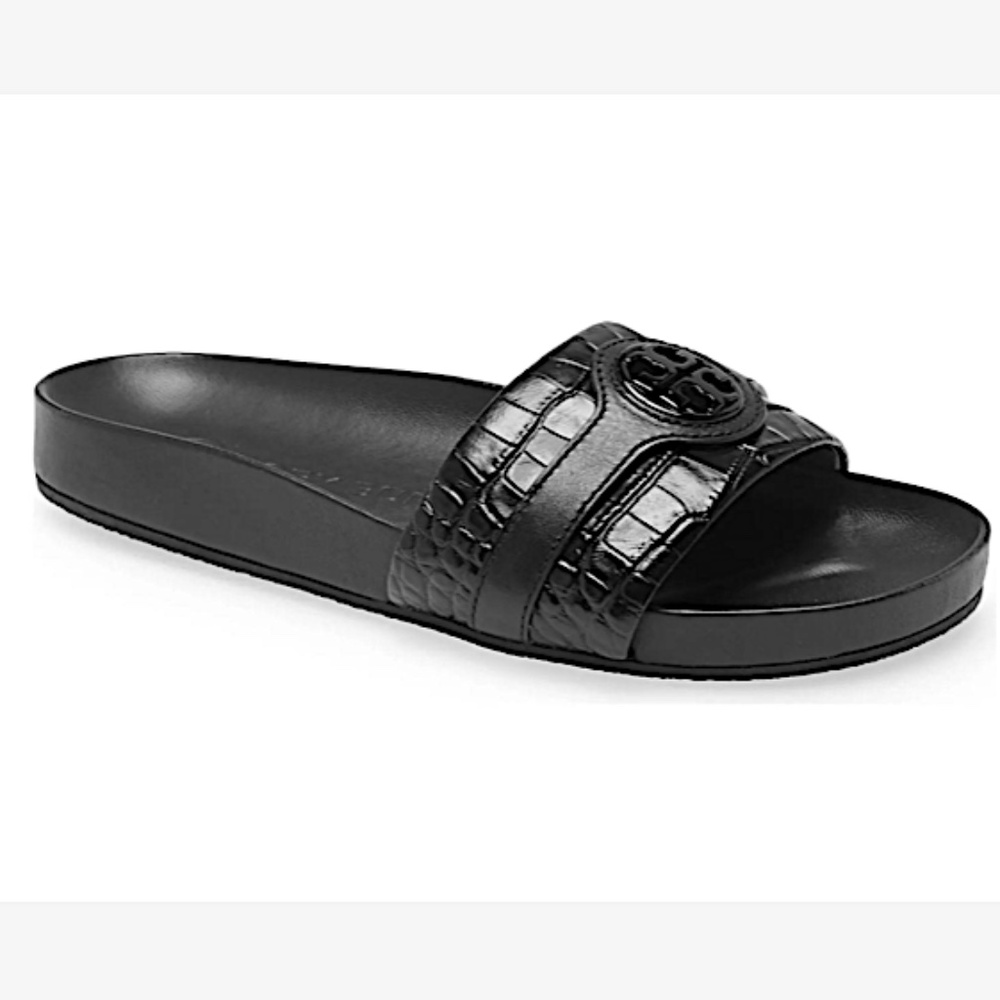 Tory Burch Carson Croc Embossed Anatomic Slide Sandal